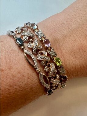 925 Sterling Bracelet Bundle - Multi-Stone Gold & Silver Tone Women's Bracelets